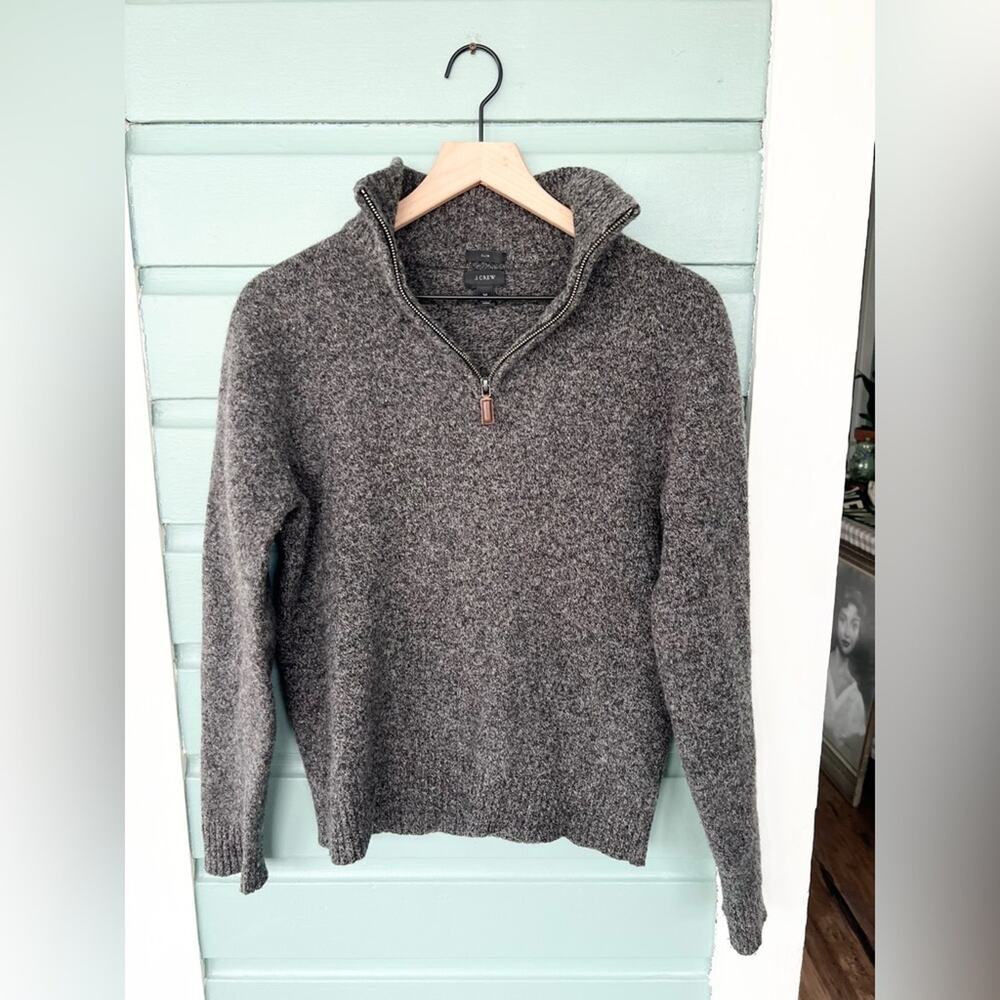 J Crew 100% lamb wool quarter zip grey slim fit size medium natural fibers